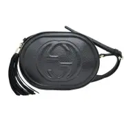 Gucci Interlocking G Soho Tassel Shoulder Bag Black Black Leather 747779 Women s