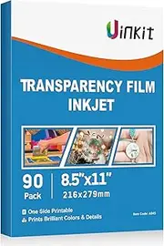 Uinkit Bulk 90 Sheets Printable Transparency Film Acetate Clear Sheets for Crafts 8.5x11 OHP Overhead Projector Film For Inkjet Printer Quick-Dry