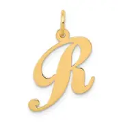 14K Medium Fancy Script Letter R Initial Charm Bracelet Necklace