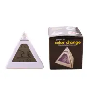 LED Digital Alarm Clock Pyramid Night Light Color Changing Desk Clock with pakqc