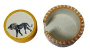 Traditional African Stone Made Coaster Set with Holder -- White & Orange