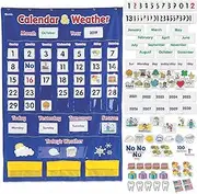 Learning Resources Calendar & Weather Pocket Chart, Calendar for Kids, Classroom Supplies, Homeschool, Set of 136, Ages 3+