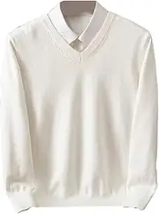 [Hamthuit] Men's Knit Slim Fit Sweater V-Neck Long Sleeved Pullover Cashmere Knitted Bottom Tops Soft Warm Sweater