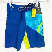 VOLCOM BLUE NEON YELLOW SWIM BEACH BOARD SHORTS SZ 22 NEW