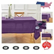 Sumptuous Purple Hemstitch Linen Tablecloth - 60 x 120 Inch, Machine Washable