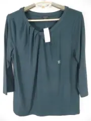 NWT ANN TAYLOR Women Stretch Comfy Rayon Blouse Dark Emerald Green L $54.99