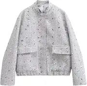 [Generic] Women's Sequined Patchwork Knitted Loose Jacket with Long Sleeves and Pockets, Casual Loose Long Sleeved Jacket