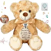 Silipull Bear Stuffed Animals with Voice Photo Pendant Set 12 Inch Cute Soft Plush Bear Messages Playback Stuffed Animals with Zipper for Boys Girls Valentine's Day