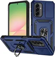 [T Tersely] Shockproof Case Cover for Samsung Galaxy A36/A56 5G (2025), Anti-Fall Drop Protection, Built-in Slide Anti-Scratch Camera Lens Cover, Integrated 360 Degree Rotating Ring Kickstand, Blue