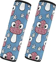 Car Seat Belt Pads Set of 2 Soft Unique Car Safety Seat Belt Strap Shoulder Pad Backpack Shoulder Strap Pad Cover Car Accessories for Adults and Kids M Cartoon Autumn Amanita Mushrooms Blue