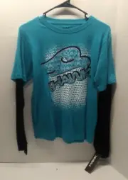 Tony Hawk Overlay Teal/Black Long Sleeve Skateboarding Tshirt - Youth XL **NEW**