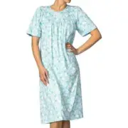CALIDA Short Sleeve Soft Cotton Nightdress in Blue Floral Azurite Style 33000 XS