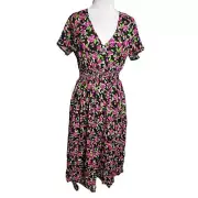 NWT Modcloth Midi Dress smocked waist raspberry print Sz S