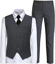 [Tomic] Toddler Boys Suits for Wedding Kids Formal Ring Bearer Suit Toddler Grey Tuxedo Set with Vest Pants Shirt and Tie Size 10, White, 10 Years