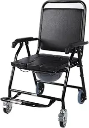 Shower Chair with Wheels, Lightweight Foldable Rolling Shower Wheelchair with Soft Padded Thickened Shower Commode Chair Bedside Mobile Potty Chair for Elderly and Disabled