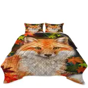 Animal Paintings Fox with Autumn Leaves Coverlet