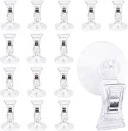 Sekonow 15Pcs Suction Cup Clips, Splash Guard Shower Curtain Clips, Window Glass Suction Cup Hooks with Clips for Advertising Display Aquarium Plant Holder Car Home Office