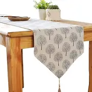 CosyAurora Linen Table Runner Mulberry Trees Beige, Seasonal Kitchen Dining Table Decoration for Home Party Decor (Cream White, 30 x 220 cm)