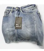 Decjuba Gina Stretch Denim Mini Skirt Blue Size 6 New With Tags