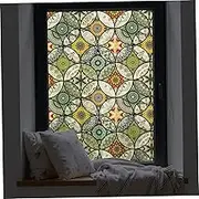 Stained Glass Window Film Stained Glass Window Cling 78.7x17.7 Inch Static Cling Window Privacy Film Heat Insulated ＆ Waterproof Frosted Window Film Non Adhesive Window Clings for Glass Windows