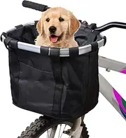 Bicycle Basket Folding Detachable Cycling Bag Easy Install Quick Released Pet Cat Dog Carrier Front Removable Bicycle Handlebar Basket Multi Purpose Black Bike Basket Carrier Picnic Shopping