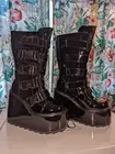 BNIB Black YRU Dune Techno Buckle Platform Boots,US W10/M8 - Wide Calf Friendly!
