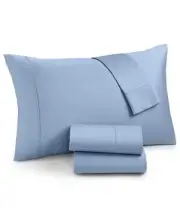AQ Textiles Surrey 650 TC Luxury Sateen Combed Cotton 4-Pc. Sheet Set KING Blue