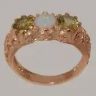 14k Rose Gold Natural Opal & Peridot Womens Trilogy Ring