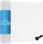 White Plastic Wire Mesh Fence Roll, GENNIZZ 15.7IN x 50FT Plastic Chicken Wire Mesh, Plastic Garden Netting Fencing Barrier for Poultry,Dog,Rabbit (0.4m x 15m)