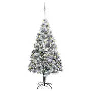 Slim Christmas Tree 300 LEDs & Ball Set & Flocked Snow Green 180 cm