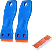 Razor Blade Scraper, 2 Pcs Cleaning Scraper Tools With 100 Pieces Plastic Blades Metal Blade,For Stickers Labels Decals Paint Glass Window