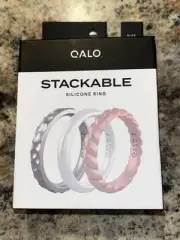 QALO Women's Stackable Silicone Rings Silver, Pearl, and Rose Gold - Size 7