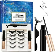 BELA DIVO Upgraded Magnetic Eyeliner with Eyelashes Kit - Reusable False Lashes with 2 Magnetic Eyeliner and 1 Tweezers - Thick Curly Lashes with Waterproof Texture (5 Pairs)