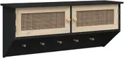 vidaXL Scandinavian Wall-Mounted Coat Rack with Storage in Black - Engineered Wood and Natural Rattan