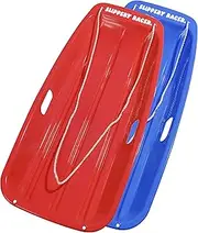Downhill Sprinter Flexible Kids Toddler Plastic Toboggan Snow Sled with Pull Rope for 1 Adult or Kid Rider (2 Pack)