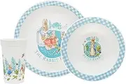 Peter Rabbit Kids Tableware Set – 3 Piece Reusable PP Plate,Tumbler & Dinnerware Set for Mealtimes – for 24 Months & Up,Blue & White