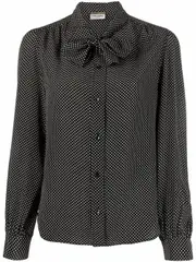 [Saint Laurent Paris] Saint Laurent Paris-Blusa A Pois In Seta Con Collo LavalliÈRe-Donna 40 FR