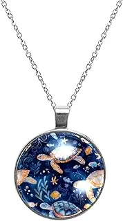 [Diusye] Necklaces for Women, Turtle Starfish Coral Fishes Print Stainless Steel Pendant Necklace Jewelry Birthday Anniversary Wife Girls Friends Gift