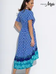 Pour Moi Blue Border Print High Low Midaxi Beach Dress (F71664) | $104