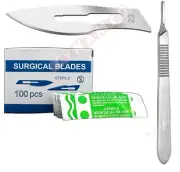 #23 SCALPEL BLADES 200PCS + HANDLE #4 SUITABLE FOR DERMAPLANING SURGICAL DENTAL