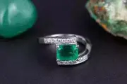 Emerald with Accent Lab-Created Diamonds Ring Set in 14K White Gold Over Silver