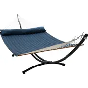 12ft Steel Arc Hammock Stand & King Quilted Hammock in Navy Blue