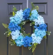 Artificial Hydrangea Door Wreath Spring Summer 20" Blue