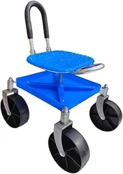 yuksok Garden Trolley Rolling Seat Gardening Stool Carbon Steel Frame with Backrest Height Adjustable Garden Chair for Planting Shed, Blue