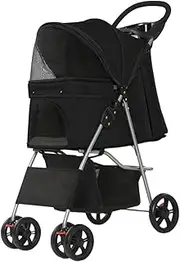 Pet Stroller Cat Dog Cage Stroller Pet Cart Trolley for Cats Small & Medium Pets up to 33lbs, Black