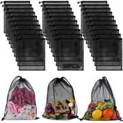 50Pcs Mesh Laundry Drawstring Bag Nylon Drawstring Gym Bag 13"X15.5" Black 50