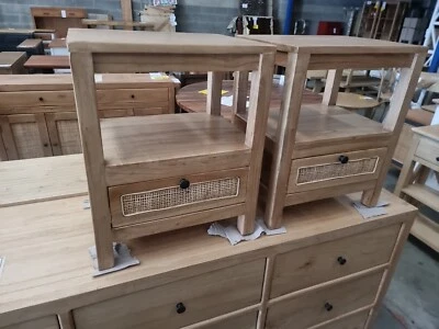 Boho Cedar 1 drawer Bedside Tables With Rattan Detail