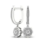 0.5 CT. T.W. Diamond Flower Frame Drop Hoop Earrings in 10K White Gold