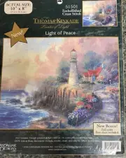 Embellished Cross Stitch Thomas Kinkade Light Of Peace Lighthouse Candamar 10x8”