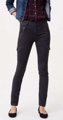 Ann Taylor LOFT Size 00P Petite Ankle Zip Skinny Cargo Pants Sanded Sateen GREY